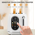 Keenstone Smart Touch Screen Toaster 2 Slice, Retro Wide Slot Stainless Steel Toaster with 6 Browning Levels, Reheat & Defrost, for Bagel, Toast, Bread, Removable Crumb Tray, White