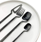 JASHII Silverware Set Satin Finish 24-Piece Stainless Steel Flatware Set Kitchen Utensil Set Service for 6 Tableware Cutlery Set Dishwasher Safe (Matte Black)