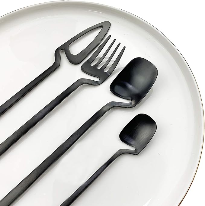 JASHII Hangable Silverware Set, Matte Black Flatware Cutlery Set Service for 2, Satin Finish 8 Piece Stainless Steel Utensils Set for Home and Restaurant, Dishwasher Safe(Black)