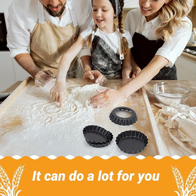 Beasea 4 Inch Mini Quiche Pan Set of 6, Non-Stick Tart Pan with Removable Bottom Round Mini Pie Pans for Oven Baking, Quiche Cheese Cakes