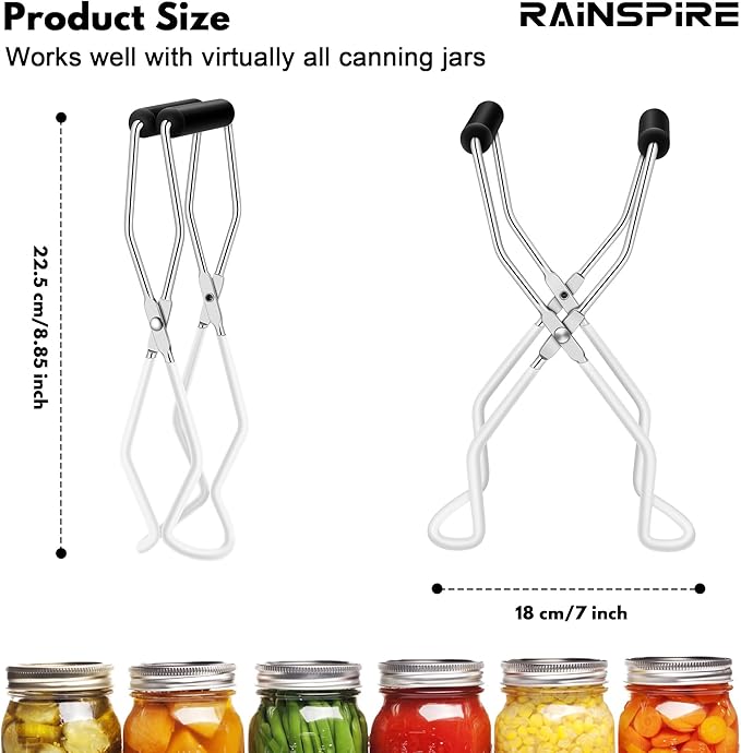 Rainspire Canning Jar Lifter, Canning Tongs Jar Lifter, Canning Tools, Canning Supplies for Home Kitchen, Stainless Steel, White