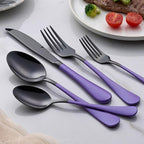 20-Piece Black Silverware Set 18/0 Stainless Steel Flatware Purple Handle Cutlery Set Service for 4 Dinner Knives Forks Spoons Set Mirror Finish Dishwasher Safe