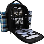 apollo walker Picnic Backpack Bag for 2 Person with Cooler Compartment, Detachable Bottle/Wine Holder, Fleece Blanket, Plates and Cutlery Set
