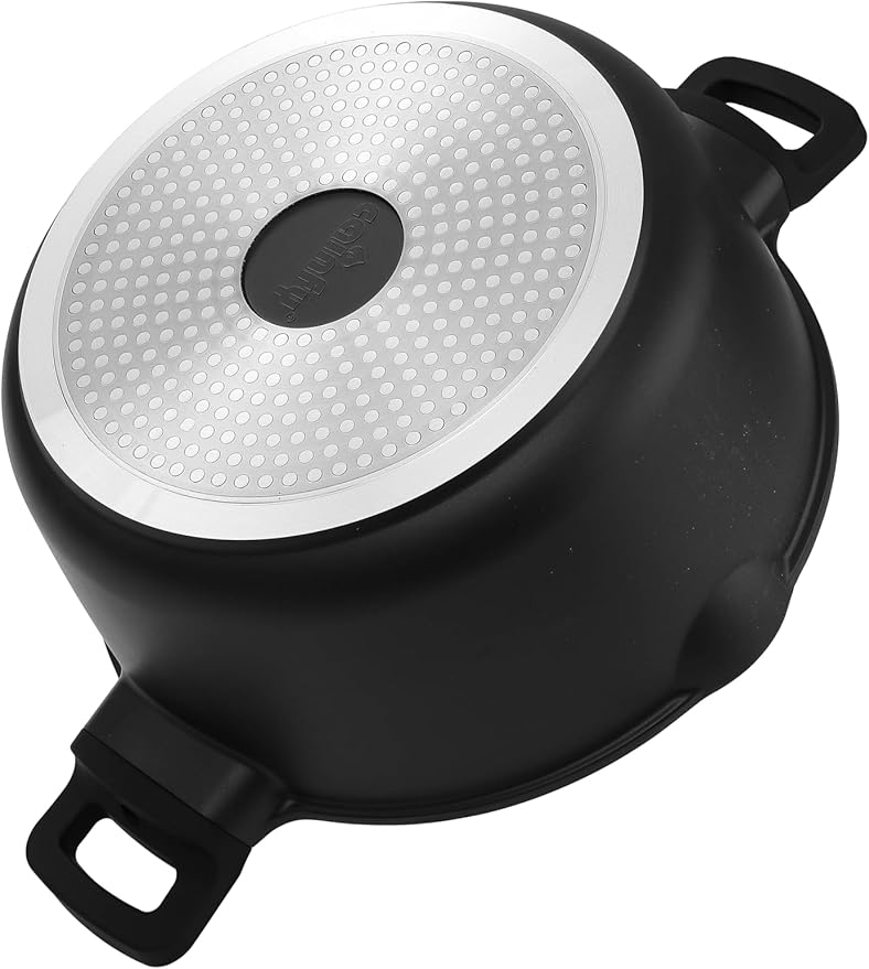 9.5 Inch Non Stick Pan Casserole Pot with Lid & Pour Spout - Lightweight 4.27 Quart Granite Coated Soup Pot Comfort Grip Handle - Induction Compatible PFOA Free Non Stick Cookware (Black)