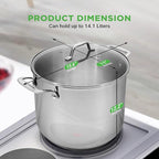 NutriChef 15-Quart Stainless Steel Stock Pot with Tempered Glass Lid - Induction Compatible Large Stockpot, Ideal for Stews & Soups, Dishwasher Safe - NCSP16