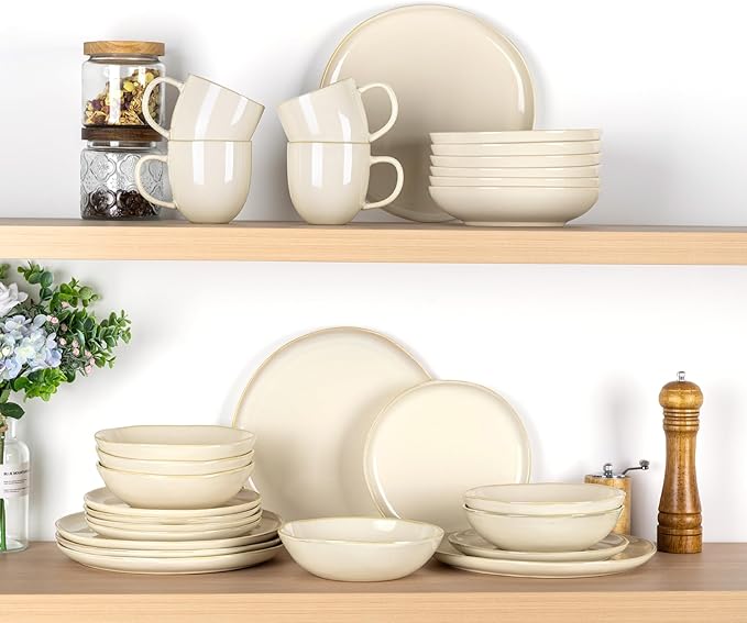 AmorArc Ceramic Dinnerware Sets,Handmade Reactive Glaze Stoneware Plates and Bowls Sets,Highly Scratch Resistant | Dishwasher & Microwave Safe Dishes Set,Service for 4 (12pc)