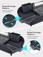 SUNLY Dish Drying Rack, Expandable Dish Racks for Kitchen Counter, Space Saving Kitchen Drying Rack with Sleek & Modern Design, Rust Proof Stainless Steel Dish Drainers with Utensil Holder, Deep Gray