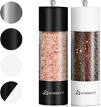 Manual Salt and Pepper Grinder Set of 2 | Large Round Salt and Pepper Shakers Set | 7.5 inch Stainless Steel Salt Grinder Refillable | Pepper Grinder Manual | Black & White