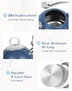 Harriet Tea Kettle Stovetop, 2.5 Quart Whistling Stainless Steel Tea Pot, 3-Layer Base, Unique Ergonomic Handle, Includes Pot Holder & Mat, Electric/Induction/Gas Stovetops Applicable, Blue
