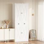 IRONCK Kitchen Pantry Storage Cabinet 83.9" H, with Barn Doors, Drawer, 4 Adjustable Shelves, Freestanding Cupboard for Dining Room Living Room, Laundry, White