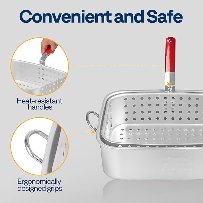 VIVOHOME 18 Qt Aluminum Deep Fry Pan and Basket, Rectangular Fish Fryer for Indoor and Outdoor Use