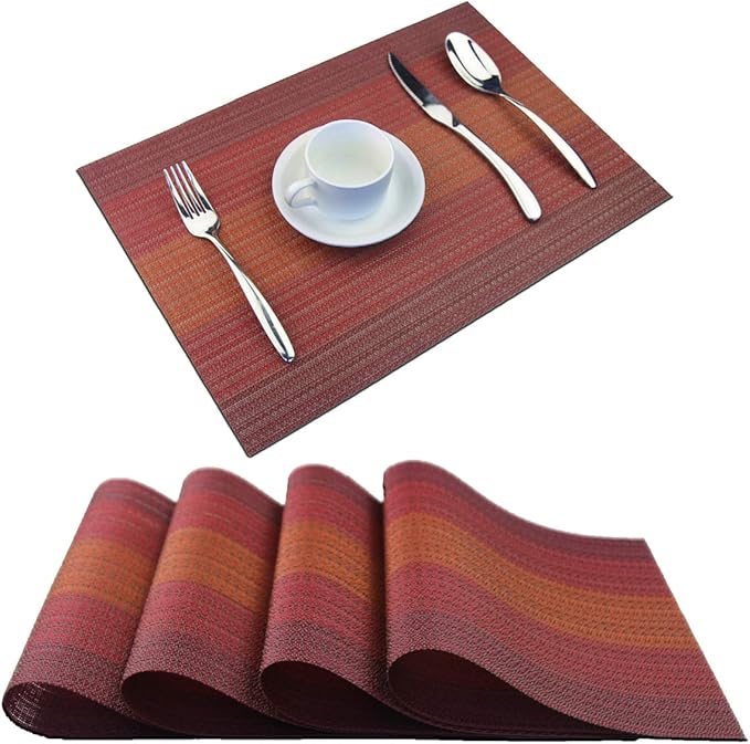 PIGCHCY Placemat,Washable Woven Non-Slip Insulation Durable Placemat Vinyl Table Mat Set of 4 (Scarlet Red)