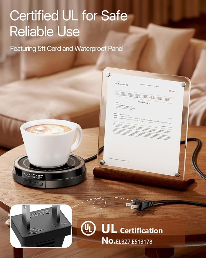 Coffee Mug Warmer for Desk, 50W Fast Heating Cup Warmer with Smart Display, 4 Temps & 12H Timer, Auto Shut Off for Tea, Milk, Hot Drinks - Classic Black