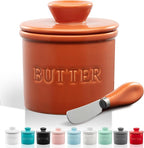 Zulay Kitchen Porcelain Butter Crock With Lid & Knife - Authentic French Butter Dish For Fresh & Spreadable Butter - Terracotta
