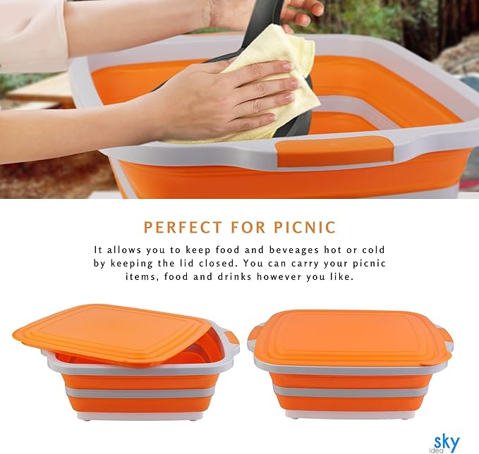 Collapsible BBQ Prep Tub(4.22 Gal/16L), Large BBQ Prep Tub with Lid & 2 Pcs Meat Shredder Claws, Foldable Marinating Food Storage, Multifunction Cutting Board, Barbeque Marinate Storage, Resting Meat