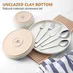 LIANYU 32PC Dinnerware Sets with Silverware for 4, Stoneware Plates and Bowls Dish Set, Stainless Steel Square Flatware Cutlery, Kitchen Dining Dishware, Microwave & Dishwasher Safe, Snowy White