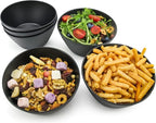 Bamboo Fiber Cereal Bowls Set 6 Pieces, 24 Ounce Soup Bowls Black, Melamine Bowls Set Large for Kitchen, Deep Serving Bowls for Cereal, Soup, Oatmeal, Rice, Pasta, Salad, Black