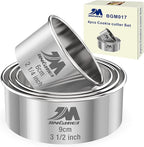 M JNGMEI 4 Pieces Stainless Steel Cookie Cutter Set 2.25inch, 2.75inch, 3.25inch,3.5inch Biscuit Plain Edge Round Cutters Sizes Shape Molds GIFT PACKAGE