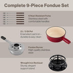 Swissmar Lugano Cast Iron Cheese Fondue Set, 9-Piece, 2 QT / 2 L - Ideal for Melting Cheese, Chocolates, Caramel, & More - Perfect for Kitchen Collection & Gift Giving - Cherry Red