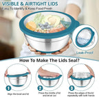 TeamFar Mixing Bowls, 5PCS Stainless Steel Serving Salad Bowls with Lids, For Kitchen Mixing/Baking/Storing/Prepping, Visible & Airtight, Non-Slip Bottom - 4.6/3.5/1.5/1 / 0.7 QT, Dark Blue