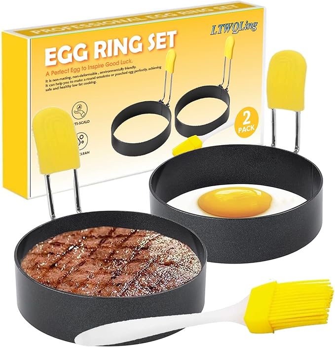 4 Inch Large Egg Rings for Frying Eggs, 2 Pack Stainless Steel Egg Cooking Rings Nonstick Round Egg Shaper Mold with Anti-scald Handle for English Muffins Pancake Cooking Griddle