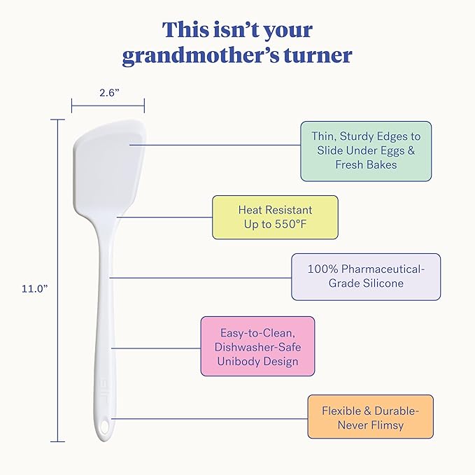 GIR: Get It Right Silicone Kitchen Spatula Turner - Non-Toxic Cooking Utensils for Nonstick Cookware, Cooking and Baking, Ultimate - 13IN - Studio Wihite