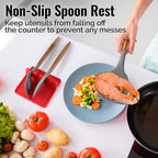 Zulay Kitchen Silicone Utensil Rest with Drip Pad for Multiple Utensils - BPA-Free, Heat-Resistant Spoon Rest & Spoon Holder for Stove Top - Kitchen Utensil Holder for Ladles & Tongs - Red