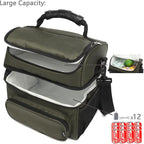 FlowFly Double Layer Cooler Insulated Lunch Bag Adult Lunch Box Large Tote Bag for Men, Women, With Adjustable Strap,Front Pocket and Dual Large Mesh Side Pockets