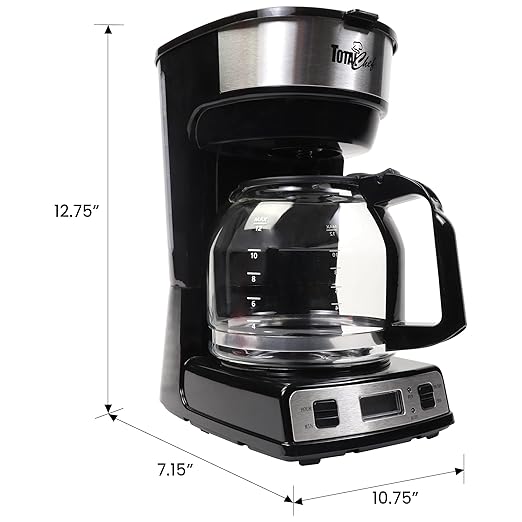 Total Chef Drip Coffee Maker - 12-Cup Programmable Coffee Machine With Glass Pot, Pause and Pour, Auto Shut-Off, Large Water Reservoir, Reusable Filter, Dishwasher Safe Carafe, Percoladora de Café