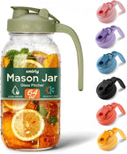SMIRLY 64 oz Mason Jar Pitcher,Glass Pitcher with Wide Mouth,Water Jug with Double Leak Proof Lid for Iced Coffee,Hot Water,Breast Milk