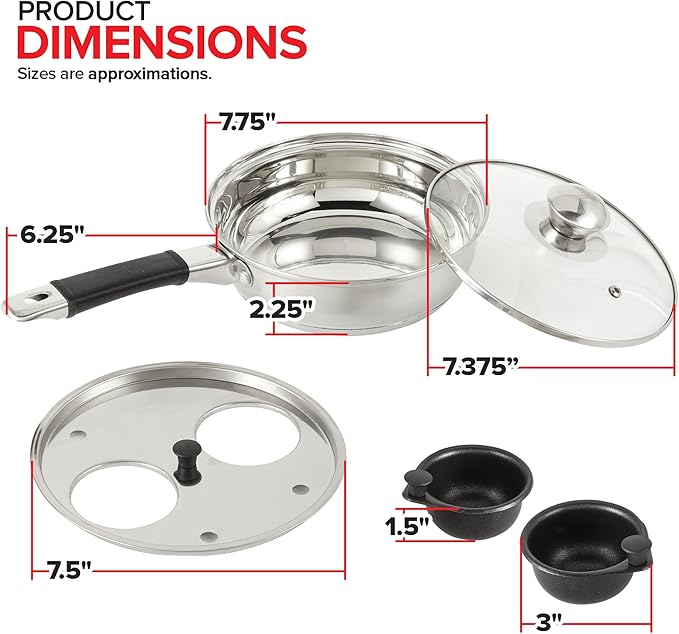 Nonstick Egg Poacher Pan, 2 Poached Egg Cups, Easy Poached Egg Cooker Stainless Steel, Perfect Eggs Benedict Maker, Egg Poaching Pan, PFOA-Free Silicone Spatula - Modern Innovations