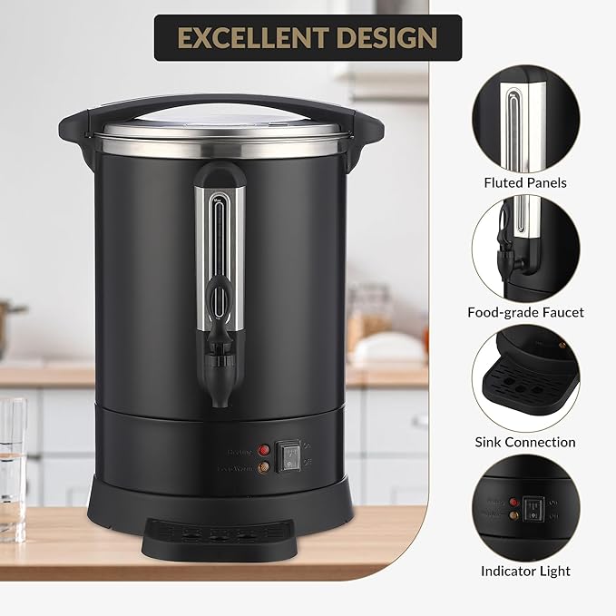 100 Cups Large Coffee Urn with Double Wall Insulation, 14L/3.8 Gallon Stainless Steel Commercial Electric Coffee Maker with Hot Drinks and Hot Water, for Weddings, Parties, Catering, and Buffets