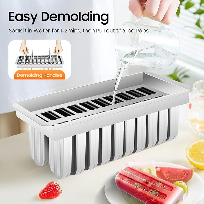 20PCS Commercial Popsicle Molds Heavy Duty Stainless Steel Popsicle Maker Kit with Brush & Sticks, 85g Capacity per Slot, DIY Yogurt Ice Cream Tools for Home Restaurants (Round Head Double Groove)