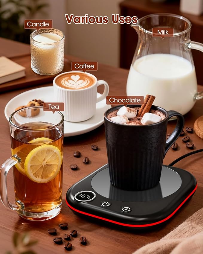 Mug Warmer - 3 Temp Setting 113°F 131°F 167°F - Ambient Light - Coffee Mug Warmer for Desk with 1-12H Timer - 4H Auto Shut Off- Electric Cup Beverage Warmer Gift for Coffee, Tea, Milk