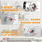 Stand Mixer Attachments 3-Piece Kit -Replace for Kitche.n aid Accessories K45WW Wire Whip/ K45DH Dough Hook /K45B Coated Flat Blade Paddle with Scraper -Stainless Steel by TOMOON