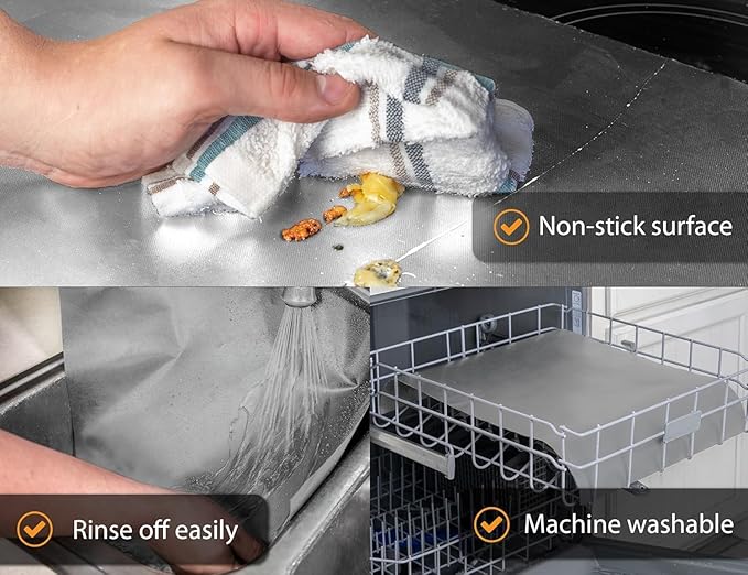 Oven Liners for Bottom of Oven - 2 Pack Large Heavy Duty Mats, 17”x25” Non-Stick Reusable Liner for Electric, Gas, Toasters, Grills - BPA & PFOA Free Kitchen Accessory to Keep It Clean (Silver)