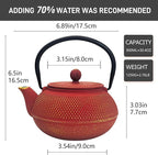 30.4oz Small Cast Iron Teapot, Tea Kettle for Stovetop Safe Coated with Enameled Interior, Red Japanese Tetsubin, Tea Pot with Stainless Steel Infuser for Loose Tea(900ml)