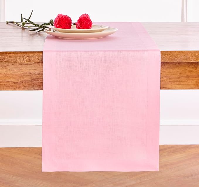Solino Home Linen Pink Lemonade Table Runner 90 Inches Long - 100% Pure Linen 14 x 90 Inch Table Runner for Summer, Halloween - Fete