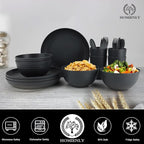 Homienly Wheat Straw Dinnerware Sets, 20pcs Unbreakable Microwave Dishwasher Safe Tableware Lightweight Bowls, Cups, Plates Set Reusable Dinner Plates Bowls set (Matte Black)