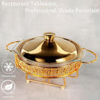 Casserole Dish 9"Glass Baking Dish with Stainless steel Lid and rack, Golden round 1.5 Qt Baking Pan For Casserole & Lasagna, Microwave Dishwasher Freezer Oven Safe