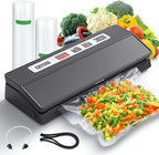 Vacuum Sealer Machine for Food Saver, 70kpa Powerful Suction Compact 7-in-1 Automatic Food Sealer for Sous Vide & Food Storage, Dry/Moist/Strong/Gentle Mode, Removable Drip Tray | 2 Bag Rolls, Black