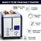 CUSIMAX 2 Slice Stainless Steel Toaster With Large LED Display, 1.5'' Extra-Wide Slots, 6 Browning Settings, Cancel/Bagel/Defrost Function, Removable Crumb Tray, Black
