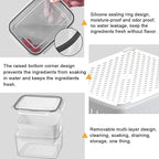 3Pack Fridge Food Storage Container Set with Lids with Strainer, Fruit Vegetable Storage Containers Keep Fruits, Vegetables, Berry, Meat Fresh longer, BPA-Free Plastic Produce Keepers