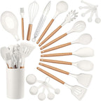 HaWare Kitchen Cooking Utensils Set, 23-Piece Silicone Kitchen Utensils Spatula Set with Holder, Heat Resistant Wooden Handle Kitchen Gadget for Nonstick Cookware, Food-grade Turner Spoon Sets (White)