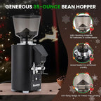 Huanyu Commercial Coffee Grinder - Touchscreen Control, 8 Grind Settings, 64mm Flat Burr, Dual Dosing Modes for Coffee Shops