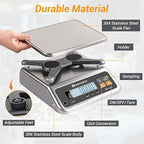 Food Scale Pound and Ounce, Rechargable, Commercial Grade, Stainless Steel Platform, for Meat Shop, Deli, Produce Market (66lb)