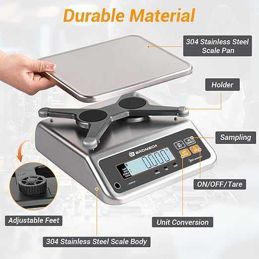 Food Scale Pound and Ounce, Rechargable, Commercial Grade, Stainless Steel Platform, for Meat Shop, Deli, Produce Market (66lb)