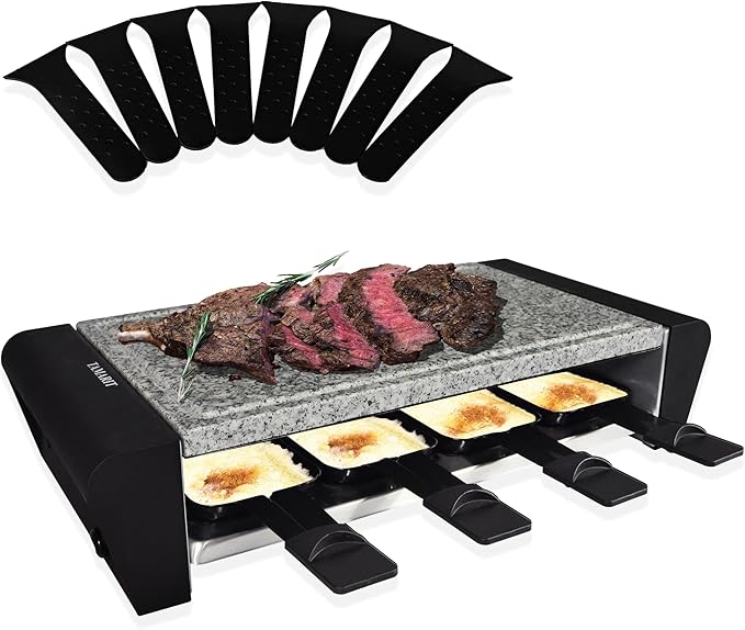 TAMARIT Raclette 3-in-1 Electric Grill - Portable, Korean BBQ Indoor with 8 Paddles, Dishwasher Safe Reversible Non-stick Grill