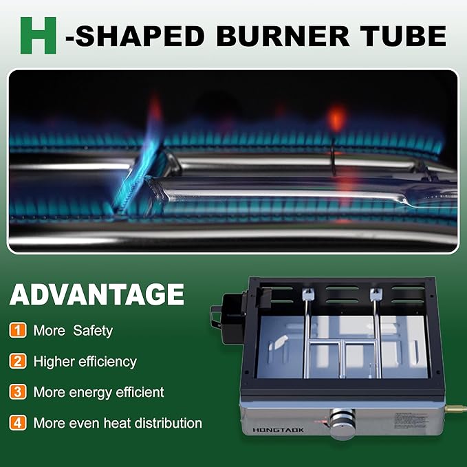 18 Inch Portable Gas Propane Griddle with Lid & Non-stick Ceramic Coated Baking Pan, Outdoor Tabletop Propane Grill for Cooking, Barbecue, Camping Tailgating