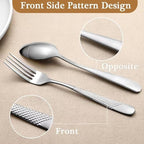 16 Piece Hammered Silverware Set for 4, Premium Food-grade Stainless Steel Flatware Set, Modern Design & Mirror Polished Cutlery Set, Eating Utensil Set Include Fork Knife Spoon Set, Dishwasher Safe